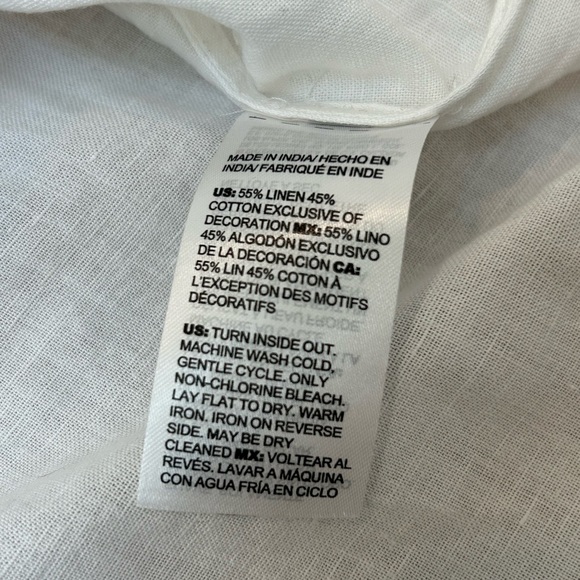 Chico's Linen Blend Blouse with Navy Blue Embroidery - Picture 6 of 11